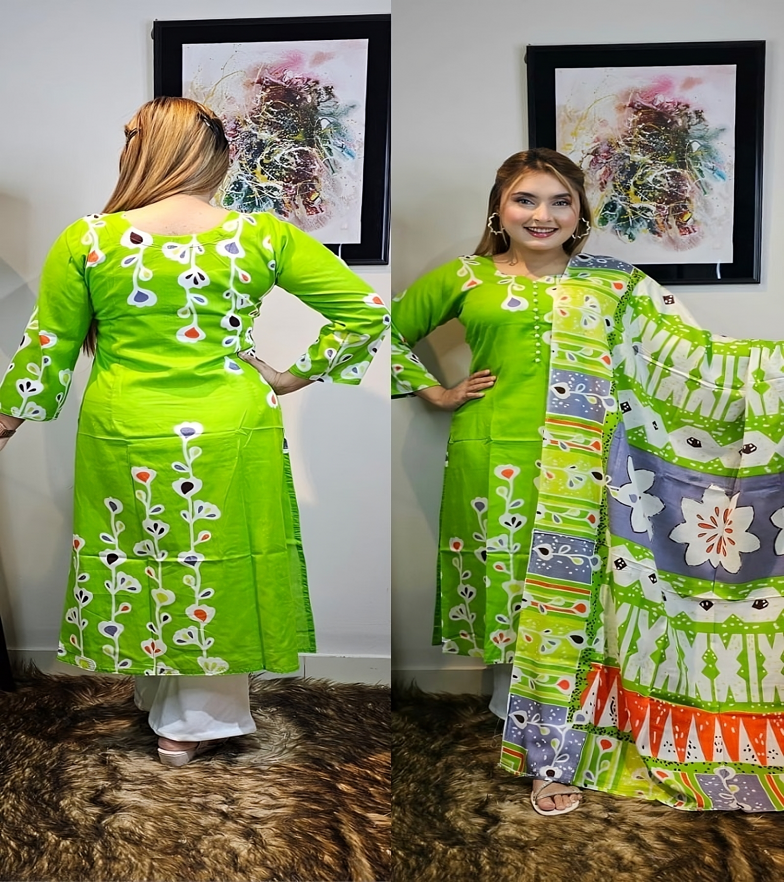 Jama Color parrot Green color-premium Soft Jama+Orna (2pis) set – Noted Dress